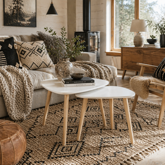 Nolura Wood White Set Of 2 Nesting Side Tables With Solid Wood Legs