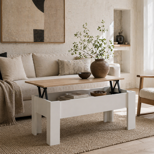 Lirifi Nono Wooden Neutral Finish Lift Top Coffee Table With Hidden Storage