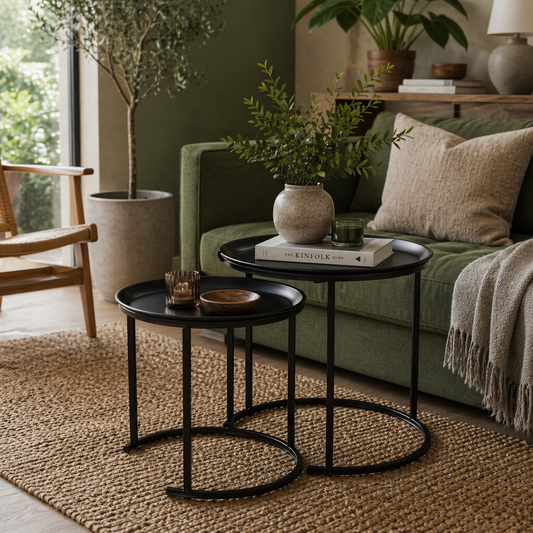 Fise Set Of 2 With Removable Tray Tops Metal Black Coffee Tables