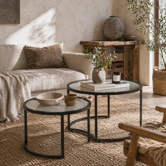Nase Black Metal And Glass Clear Set Of 2 Nesting Coffee Tables