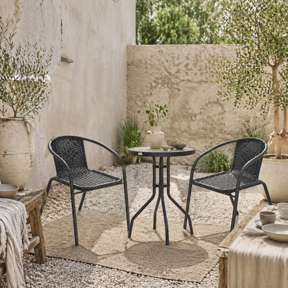 Lara Rattan Black 3 Piece Garden Bistro Table And Chair Set