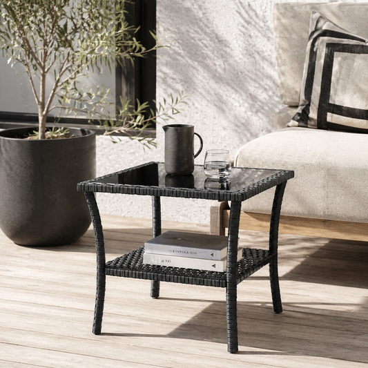 Keso Rattan Black 2 Tier Square Outdoor Coffee Table