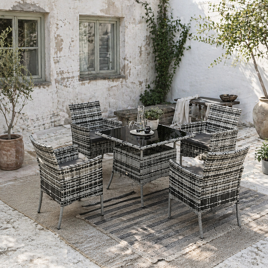 Hayosa Yoka Rattan Grey 4 Seaeter Garden Dining Set With Cushions