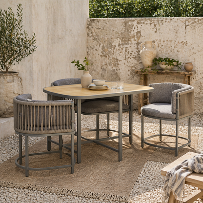 Vidi Rattan String Grey 4 Seater Cube Garden Furniture Set With Cushions