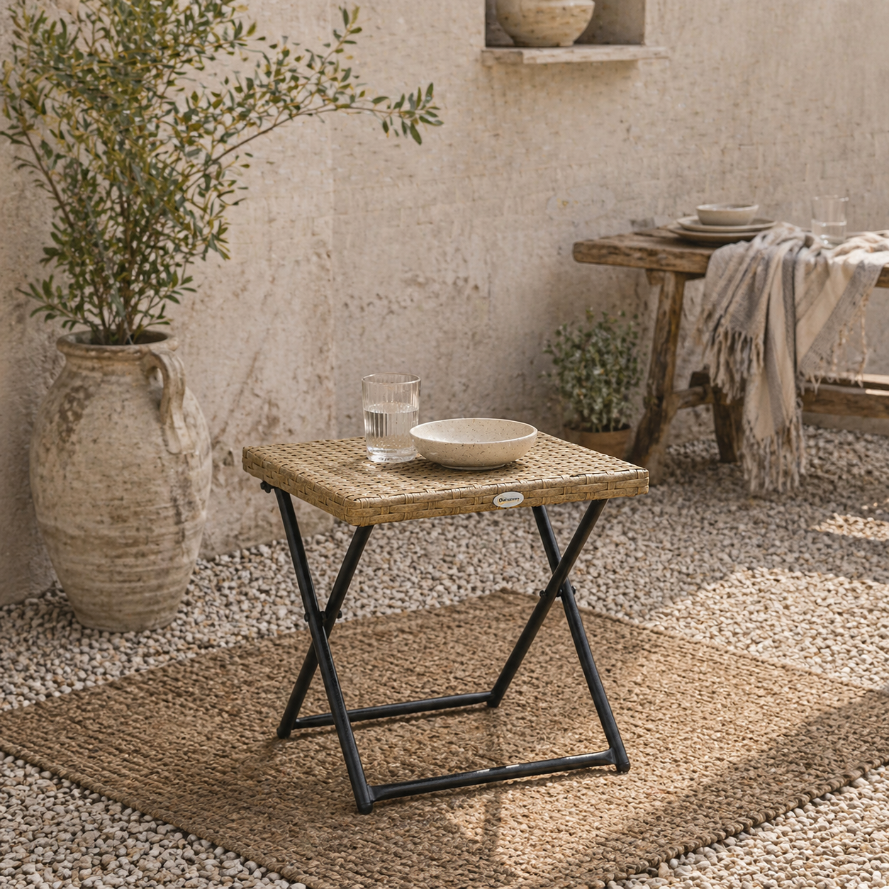 Kenila Natural Rattan Square Folding Garden Bistro Side Table
