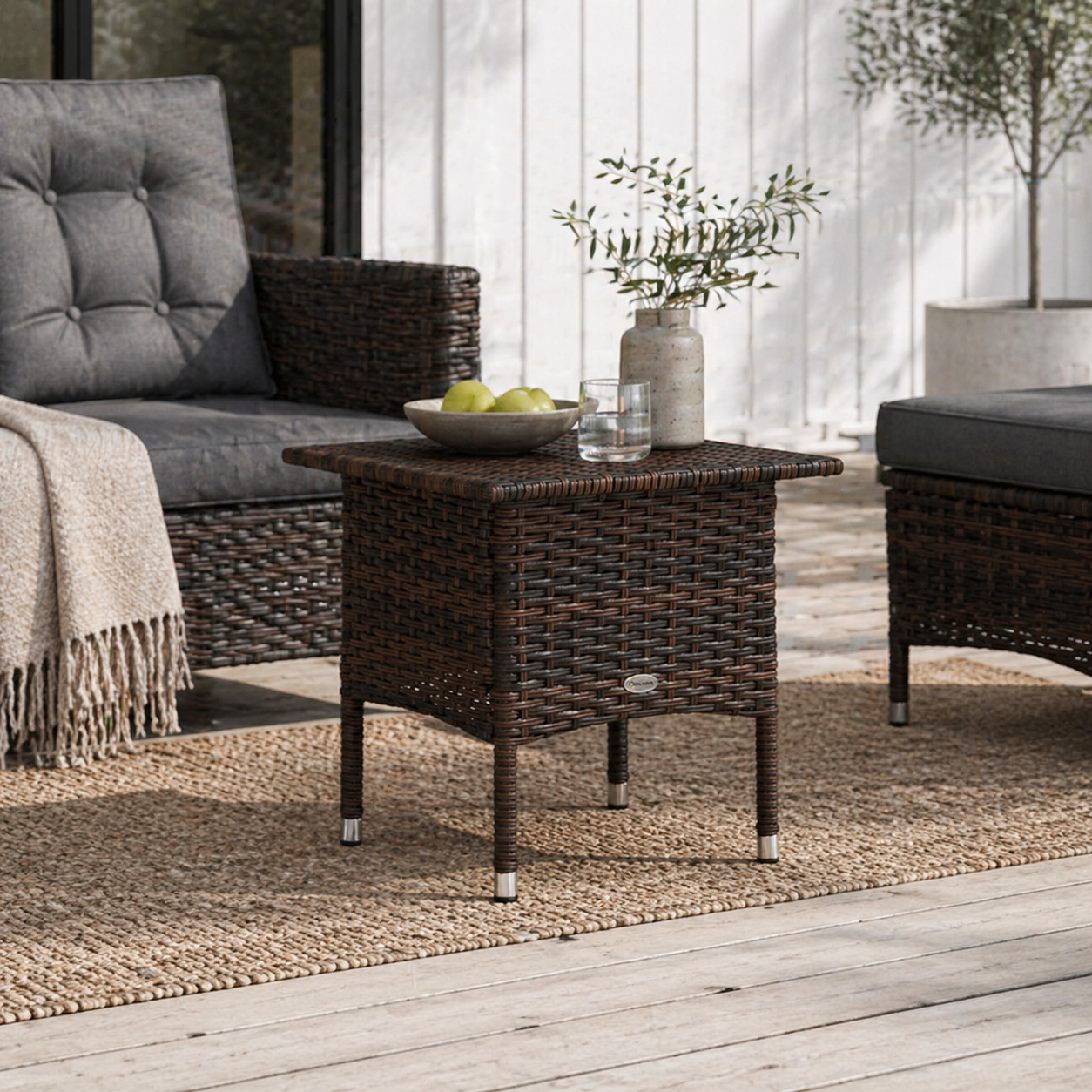 Varilu Brown Rattan Outdoor Coffee Table With Woven Top