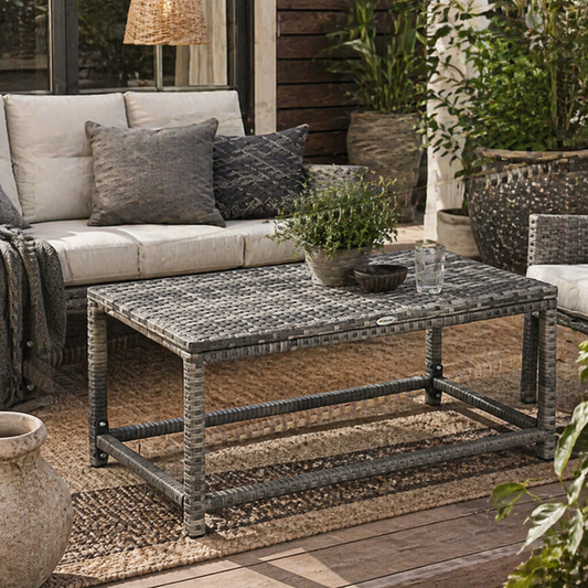 Vemiro Grey Rattan Rectangular Outdoor Coffee Table With Open Frame