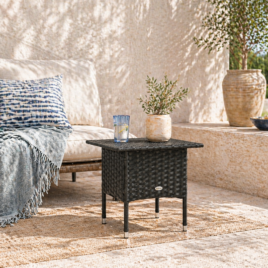 Varilu Black Rattan Outdoor Coffee Table With Woven Top