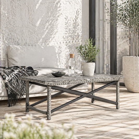 Donori Grey Rattan Outdoor Coffee Table With X Frame with Woven Top