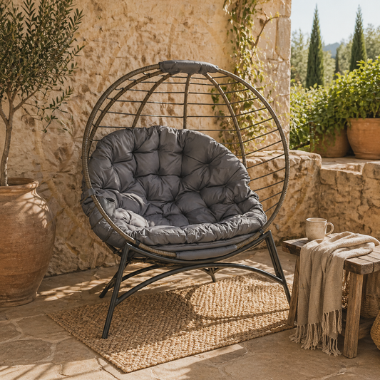 Ranido Grey Rattan Freestanding Folding Egg Chair With Bottle Holder