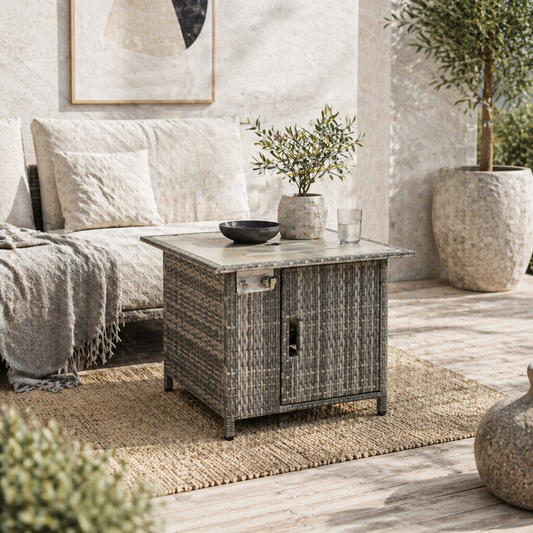 Hara Luri Grey Rattan Square Outdoor Gas Fire Pit Table