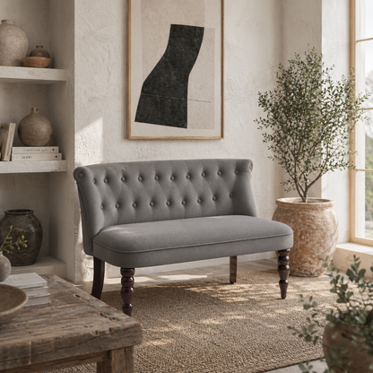 Nolali Velvet Grey Diamond Button Tufted Wingback 2 Seater Sofa