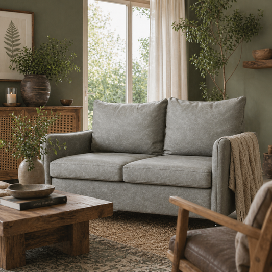 Yodilo Grey Faux Leather Marble Effect 2 Seater Sofa