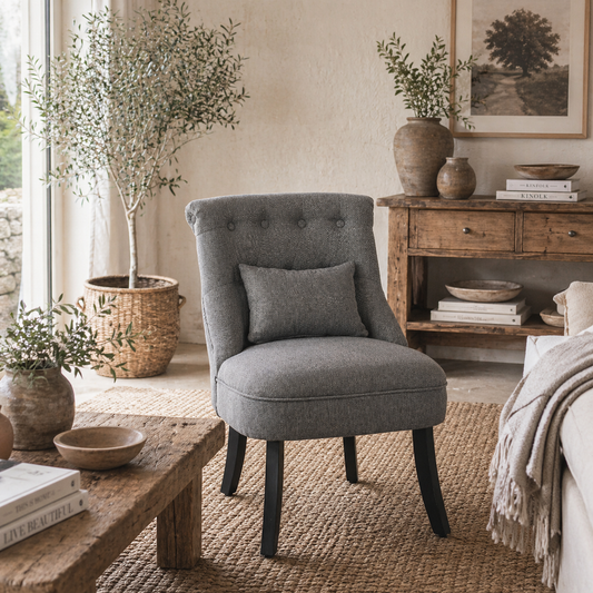 Fapa Grey Fabric Tub Accent Chair With Cushion And Solid Wood Legs
