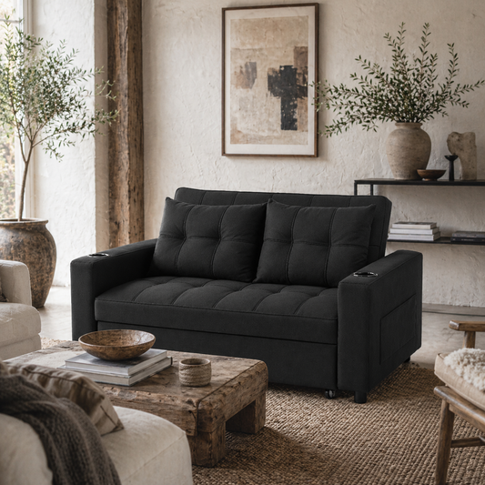 Kanovi Fabric Black 2 Seater Pull Out Sofa Bed