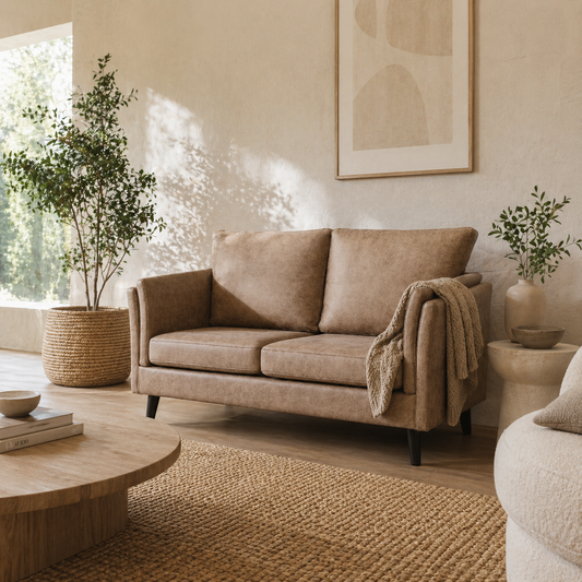 Vaha Light Brown Faux Leather 2 Seater Sofa