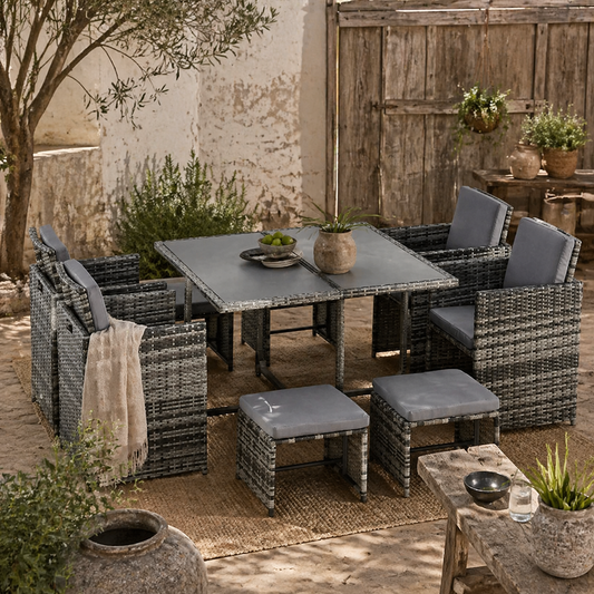 Vidiva Viha Faux Rattan 8 Seater Outdoor Wicker Dining And Seating Set