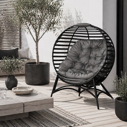 Refito Toma Rattan Brown Egg Chair With Cushions And Side Pocket