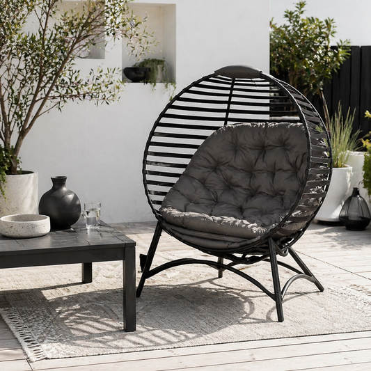 Refito Toma Rattan Brown Egg Chair With Cushions And Side Pocket