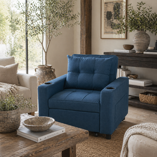 Norapa Fabric Dark Blue 3 In One Convertible Single Sofa Bed