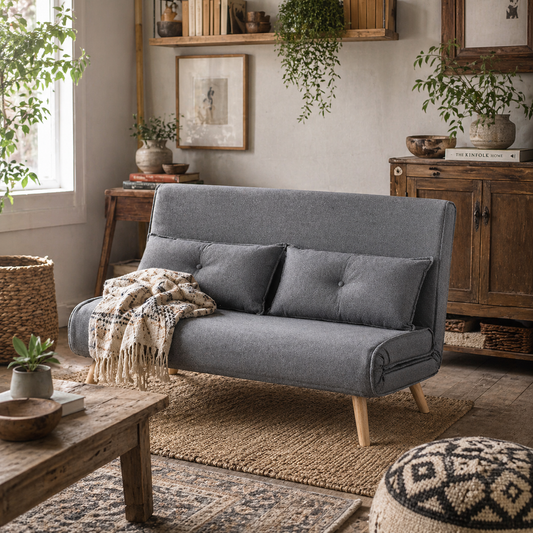 Maba Linen Look Grey 2 Seater Sofa Bed