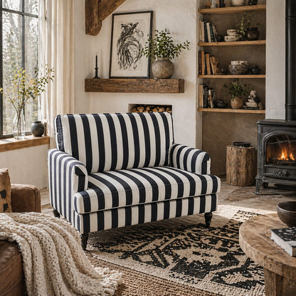 Yosefi Black And White Velvet Cuddle Accent Sofa Stripe Design