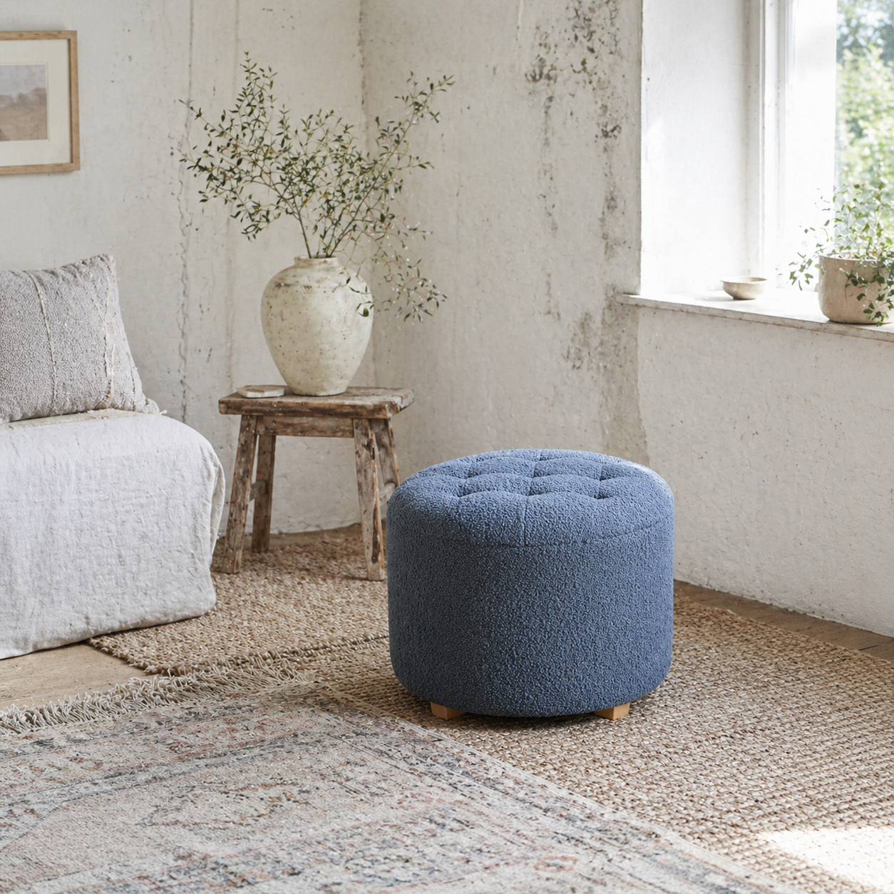 Ramazi Teddy Fleece Blue Storage Ottoman