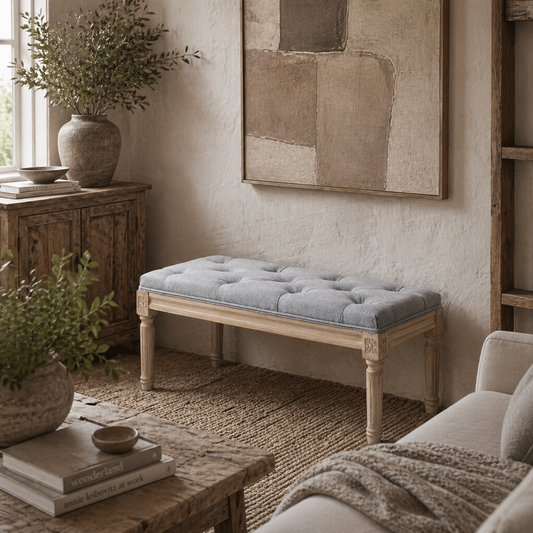 Vero Vintage Style Natural and Light Grey Wooden Bed End Bench