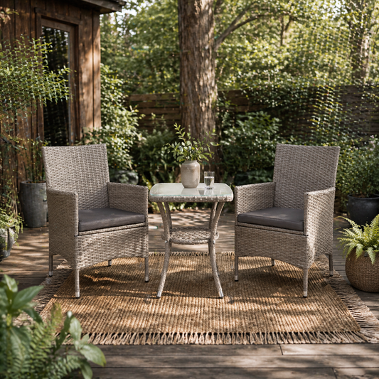Ranoyo Ziba Grey Rattan 3 Piece Garden Bistro Set With 2 Tier Coffee Table