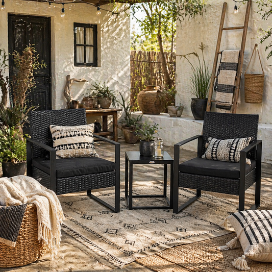 Sofira Rattan Black 2 Seater Outdoor Coffee And Chair Bistro Set