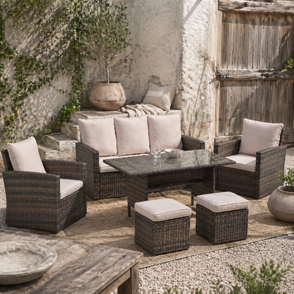 Nova Rattan Mixed Brown 7 Seater Outdoor Sofa Set With Glass Coffee Table