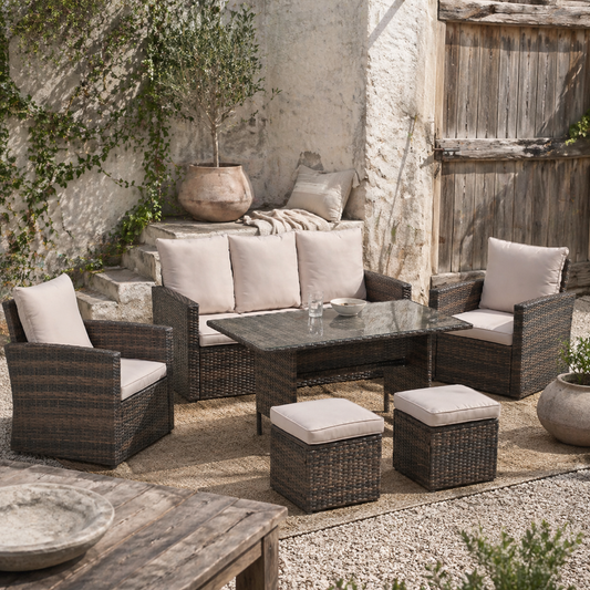 Nova Rattan Mixed Brown 7 Seater Outdoor Sofa Set With Glass Coffee Table