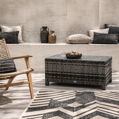 Lolifi Grey Rattan Outdoor Coffee Table With Glass Top