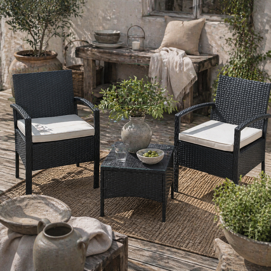 Veka Rive Black Rattan 2 Seater Bistro Table And Chair Set