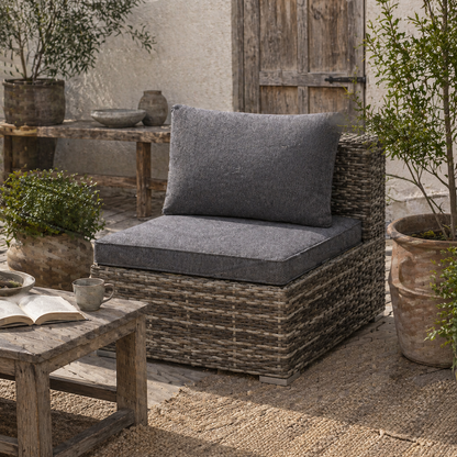 Riva Rattan Deep Grey Armless Outdoor Armchair With Cushions