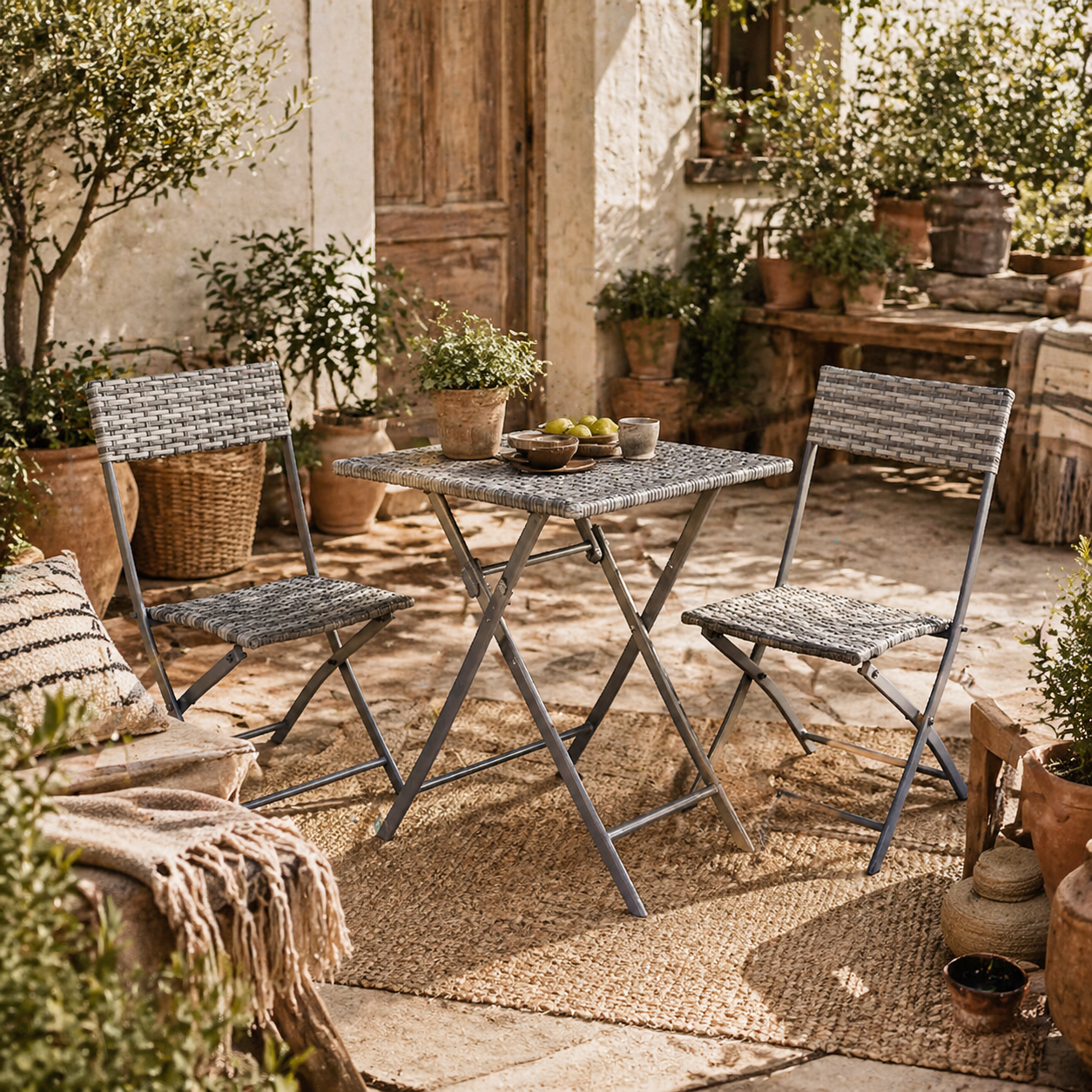 Lutapa Rattan Grey 2 Seater Folding Bistro Chair And Table Set