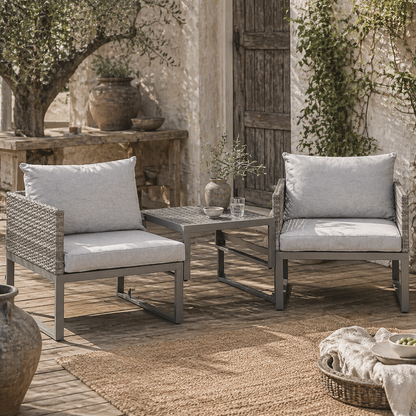 Vidi Roli Rattan Grey 3 In One Bistro Set With Rising Table And Adjustable Sofa Cushions
