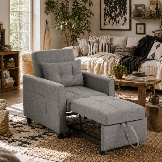 Vayopa Linen Look Light Grey Single Sleeper Chair