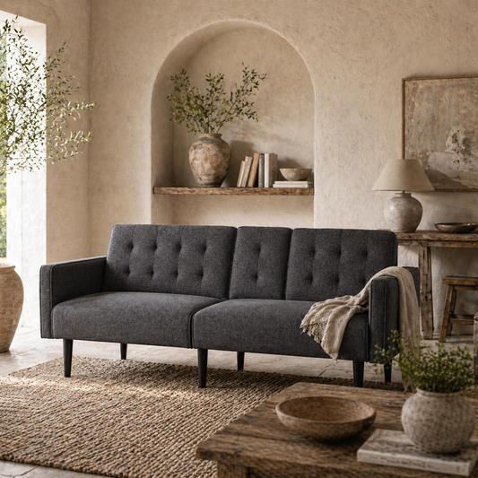 Nissa Grey Fabric 3 Seater Sofa Bed Diamond Tufted Back