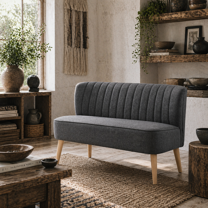 Coliba Fabric Grey Compact 2 Seater Sofa With Padded Seat And Wooden Legs