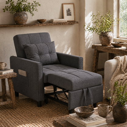 Remina Linen Look Grey 3 In One Single Chair Bed