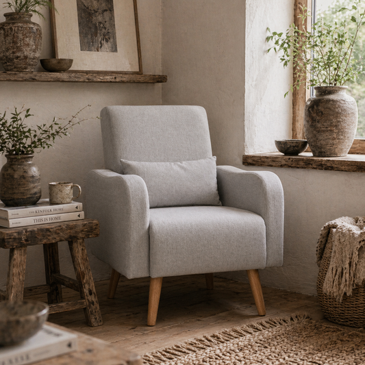 Ziha Niri Linen Effect Light Grey Accent Armchair With Cushion