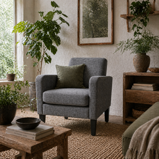 Notayo Grey Fabric Modern Accent Chair With Black Legs