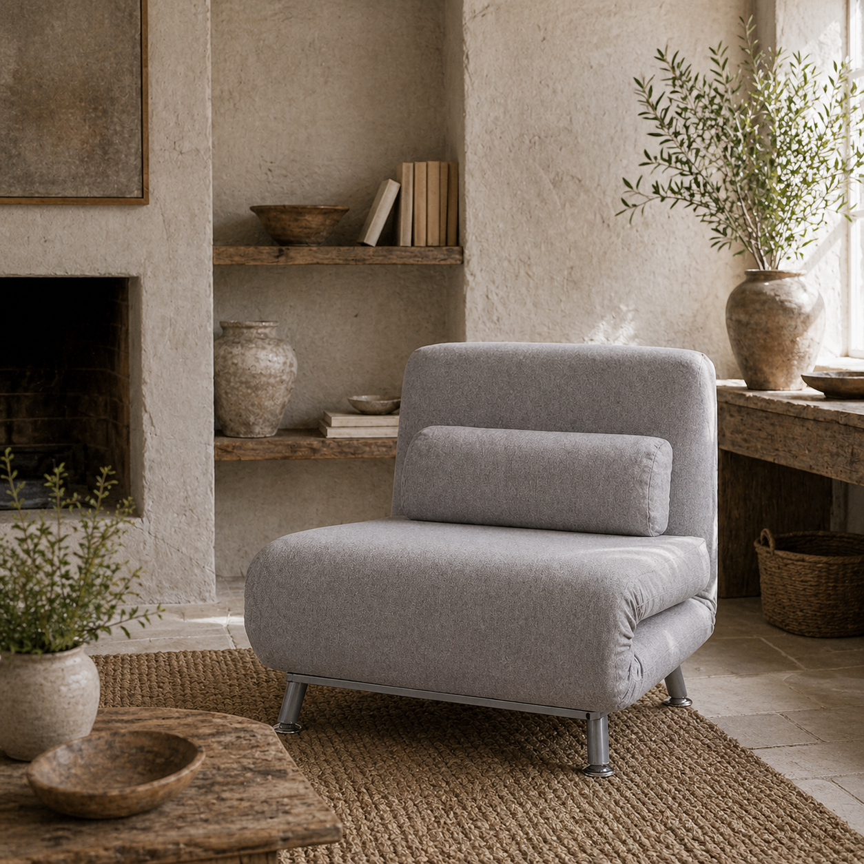 Kano Fabric Grey Adjustable Back Futon Style Sofa Chair