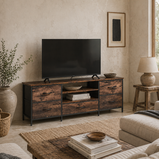 Beladen 140cm Industrial Multi Storage TV Stand In Brown Grey And Black