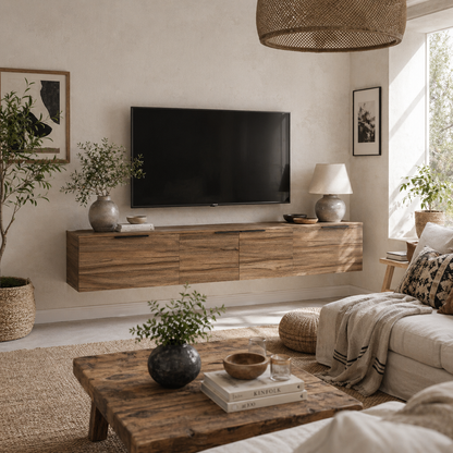 Avacasa 150cm Rustic Brown Floating TV Unit With Shelves And 4 Doors