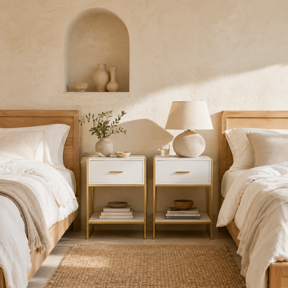 Fimase Set Of 2 Wooden White Bedside Tables With Drawer And Shelf