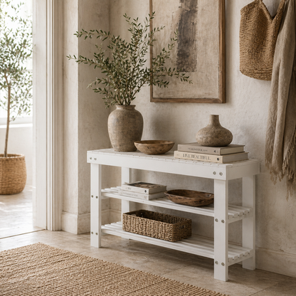 Riyo White Bamboo 2 Tier Shoe Storage Bench
