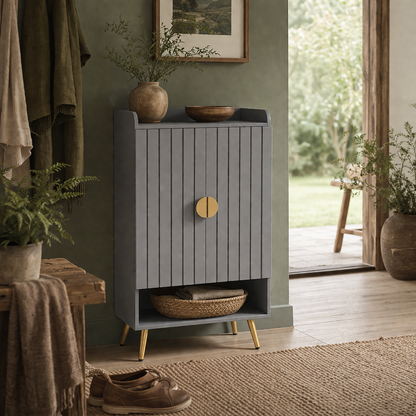 Rasufa Wooden Light Grey Shoe Cupboard With 2 Doors and Shelf