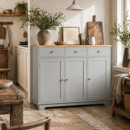 Totoro Grey Sideboard With Natural Top 3 Doors 3 Drawers 3 Shelves